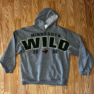 Vtg NHL Minnesota Wild Gray Hoodie Green & Gold Logo Child XL 16/18 Adult Small